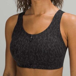 Lululemon Enlite Front-Zip Bra in the Leopard Camo Deep Coal